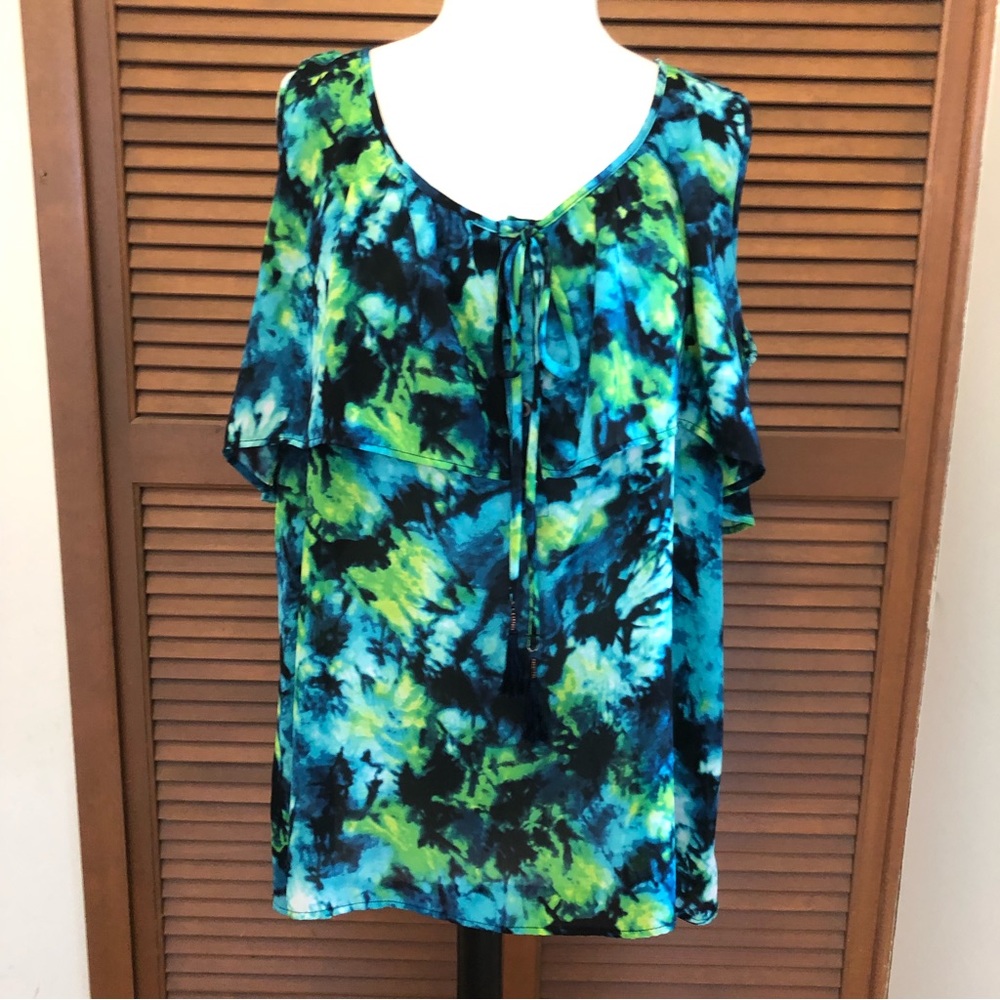 Dressbarn green blue tie dye top 2X plus size
